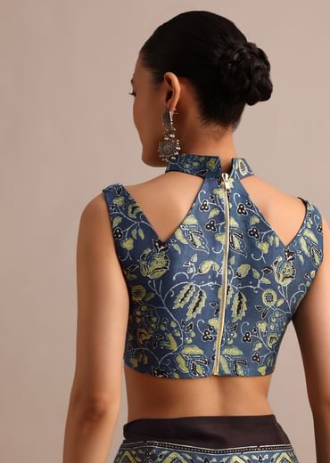 Indigo Satin Modal Ajrakh Handblock Printed Saree