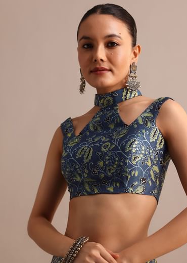 Indigo Satin Modal Ajrakh Handblock Printed Saree