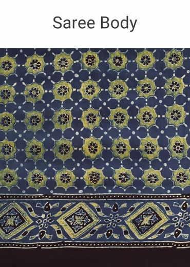 Indigo Satin Modal Ajrakh Handblock Printed Saree