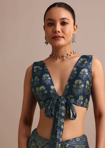 Indigo Satin Modal Handblock Printed Ajrakh Saree