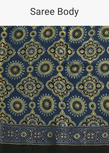 Indigo Satin Modal Handblock Printed Ajrakh Saree