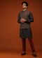 Insign Blue Nehru Jacket And Kurta Set In Striped Hand Block Print, Blue Kurta In Mandarin Collar Neckline And Full Sleeves.