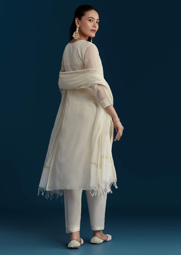 Ivory Chanderi Kurta Set with Thread Work