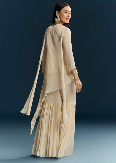 Ivory Chinon Sharara Suit With Zardosi Work