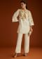 Ivory Floral Applique Work Kurta Pant Set With Gotta Lace