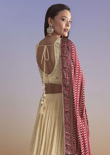 Ivory Georgette Bridesmaid Lehenga With Lucknowi Chikankari And Mirror Work