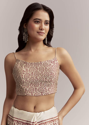 Ivory Linen Printed Saree With Authentic Ajrakh Print