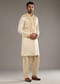 Ivory Linen Satin Kurta Set For Men With Dori Work