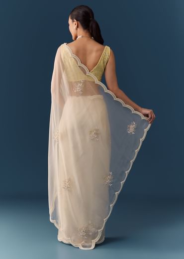 Ivory Organza Embellished Saree with Blouse Fabric