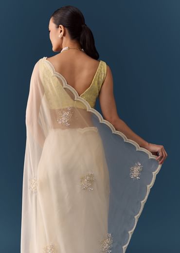 Ivory Organza Embellished Saree with Blouse Fabric