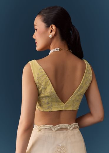 Ivory Organza Embellished Saree with Blouse Fabric