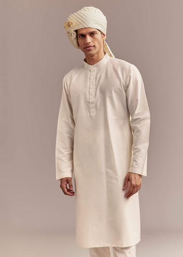 Ivory Silk Sherwani For Groom With Geometric And Floral Embroidery