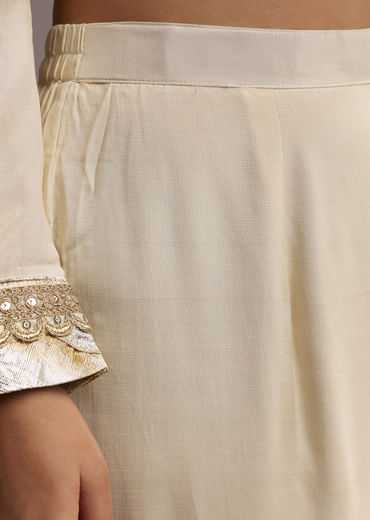 Ivory White Cotton Silk Anarkali Suit With Gotta Work