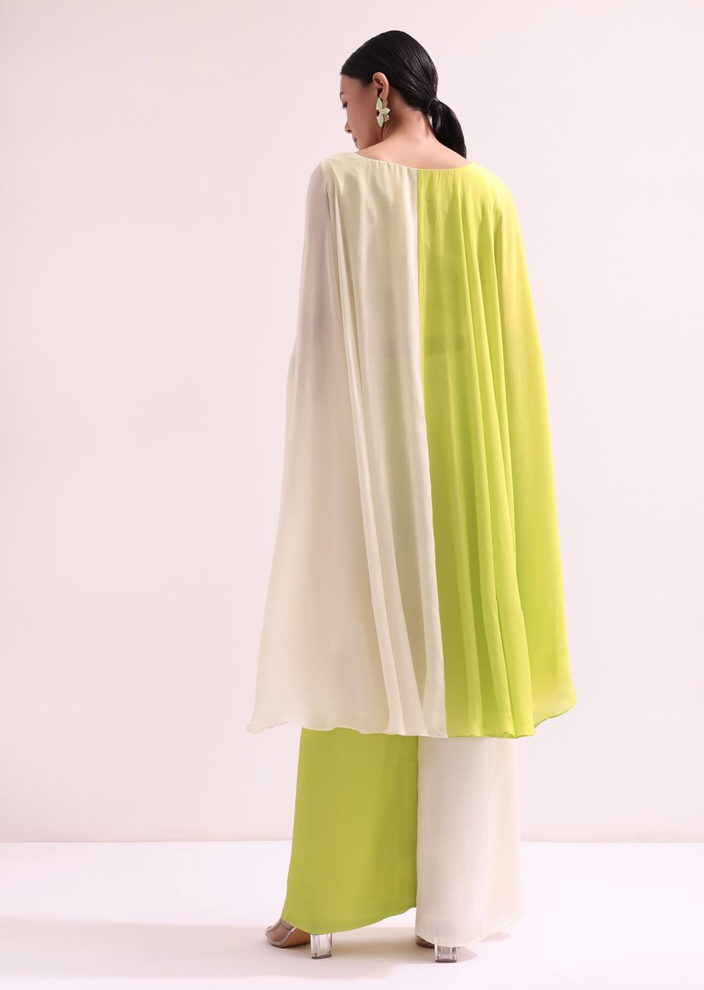 Ivory And Light Green Croptop And Palazzo Set