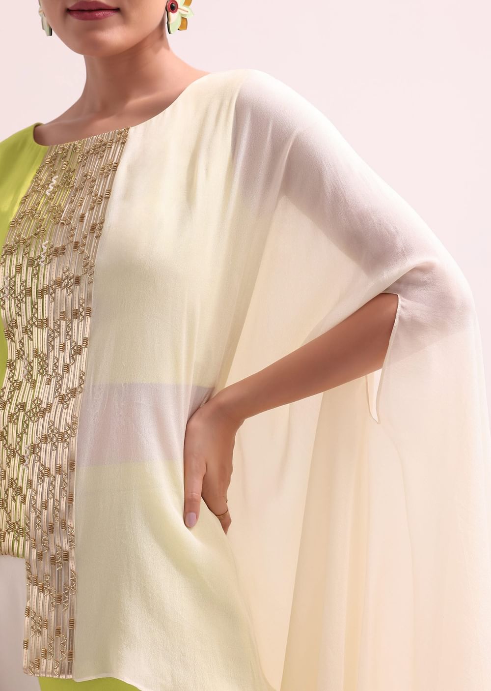 Ivory And Light Green Croptop And Palazzo Set