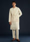 Ivory Banarasi Silk Jacket Kurta Set With Zardozi Work