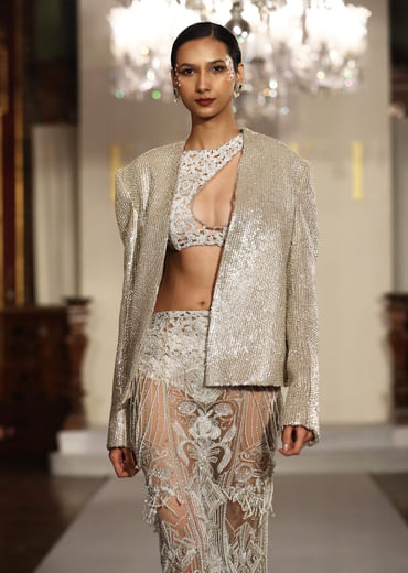 Ivory Bridal Indo Western Skirt Set With Cutwork