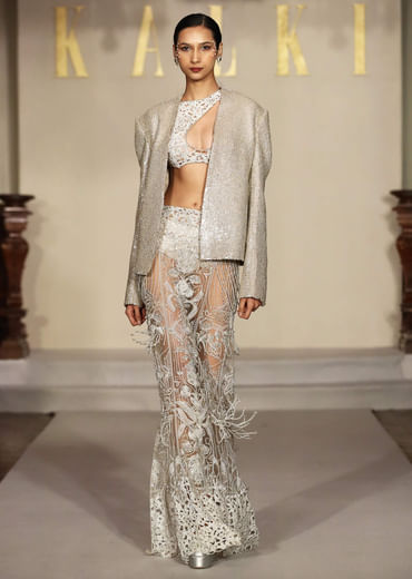 Ivory Bridal Indo Western Skirt Set With Cutwork