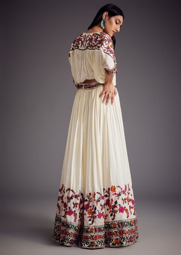 Ivory Embroidered Skirt With Resham work Detailed Crop Top