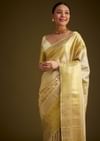 Ivory Kanjivaram Silk Saree With Golden Zari Border