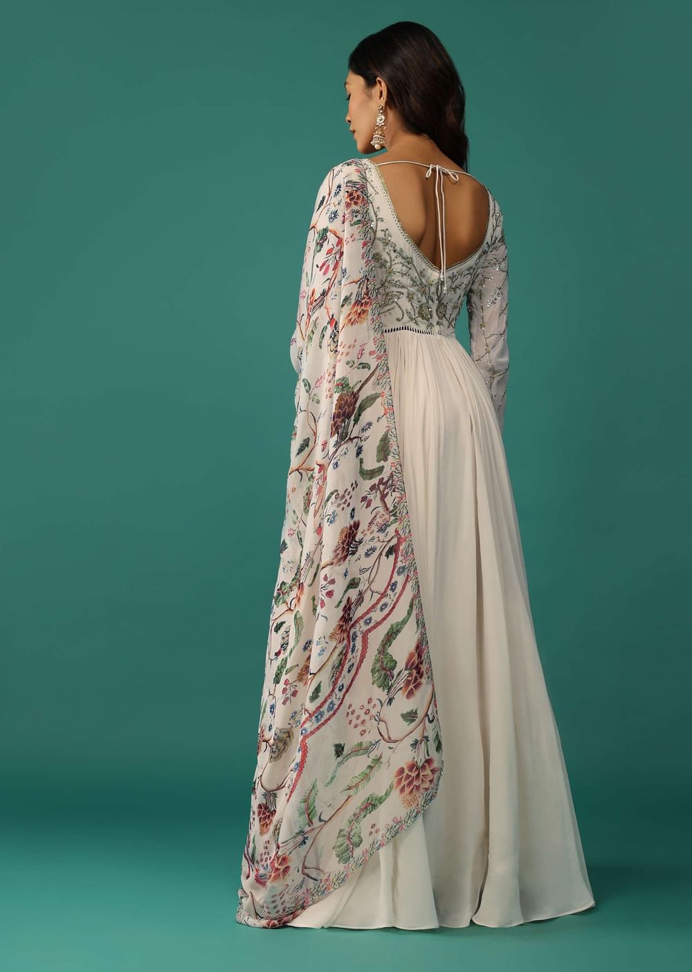 Ivory White Anarkali In Georgette With Sequins Embroidery