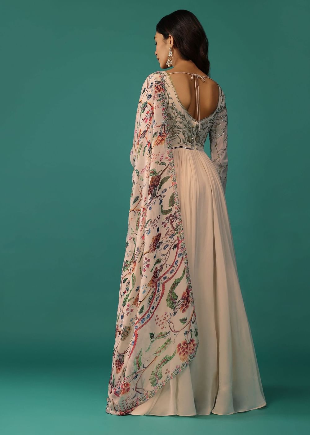 Ivory White Anarkali In Georgette With Sequins Embroidery