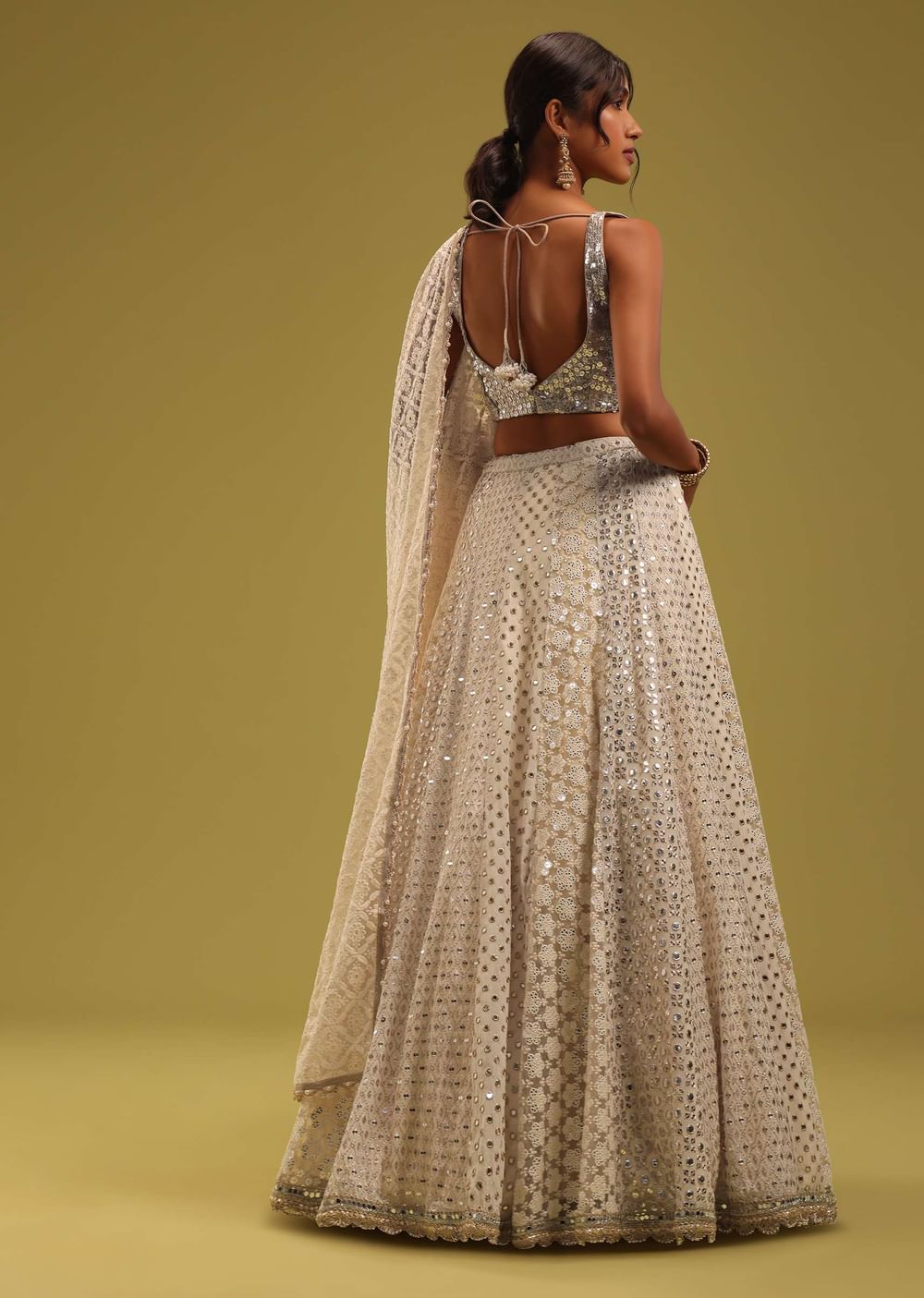 Ivory White Lucknowi Embroidered Georgette Lehenga Set