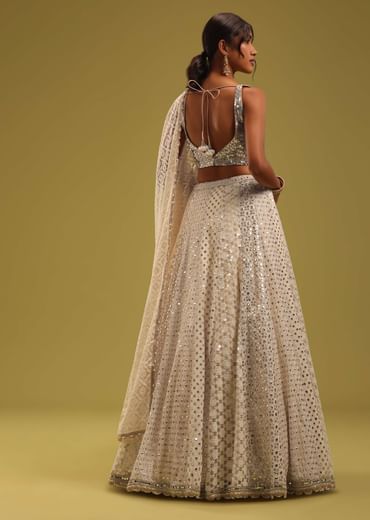 Ivory White Lucknowi Embroidered Georgette Lehenga Set
