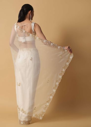 Ivory White Organza Saree With Cut Dana Embroidered Borders