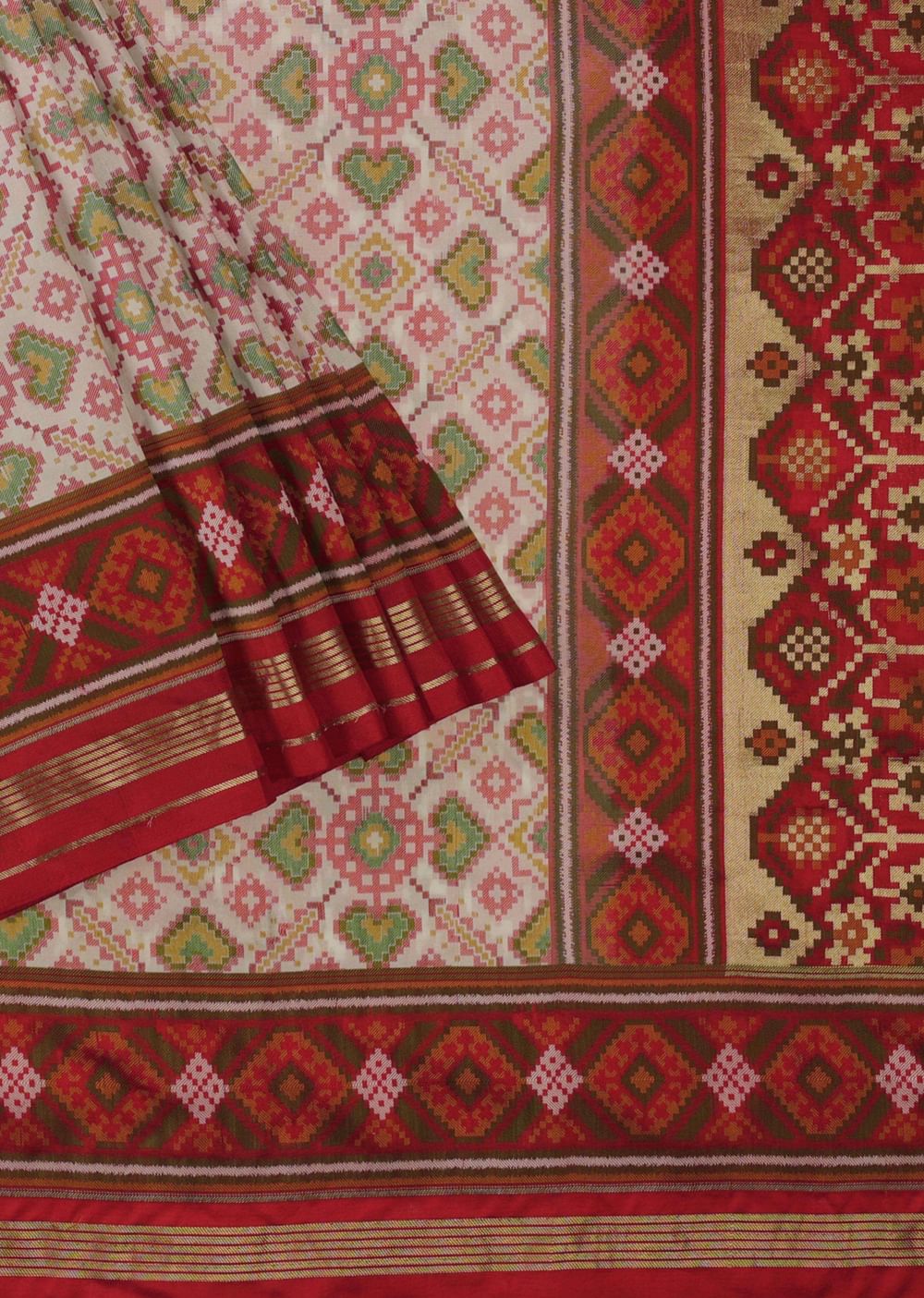 Ivory White Patola Saree With Resham Weave In Uppada Silk
