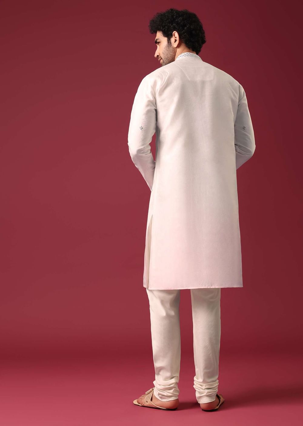 Ivory White Ombre Kurta Set In Silk With Mirror Work