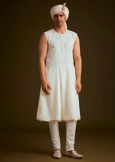 Ivory Zardozi Embroidered Sherwani With Matching Dupatta