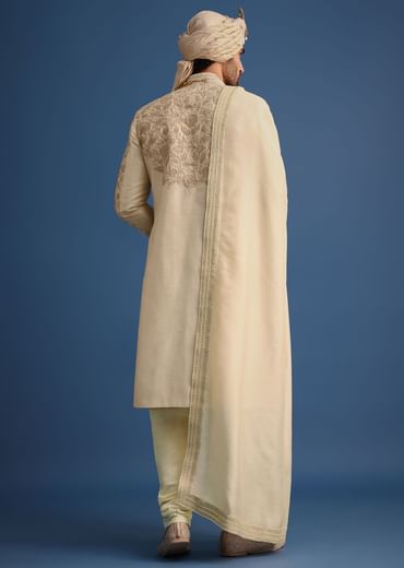 Ivory Zari Embroidered Sherwani Suit