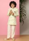 Kalki Afterglow Yellow Sherwani Set In Raw Silk With Threadwork For Boys
