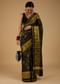 Bright Moss Green & Black Saree In Pure Silk Tissue With Ikat Weave & Zari Patola Work