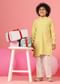 Kalki Blazing Yellow Kurta Set In Silk With Threadwork For Boys
