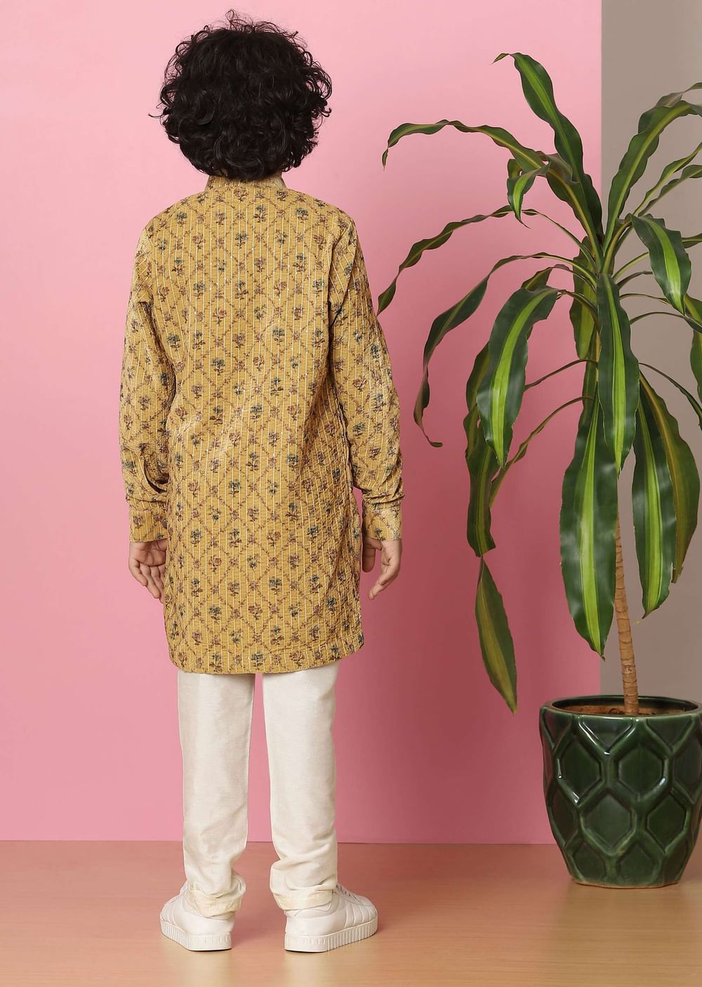Kalki Chrome Yellow Boys Kurta Set In Silk With Sequins And Threadwork