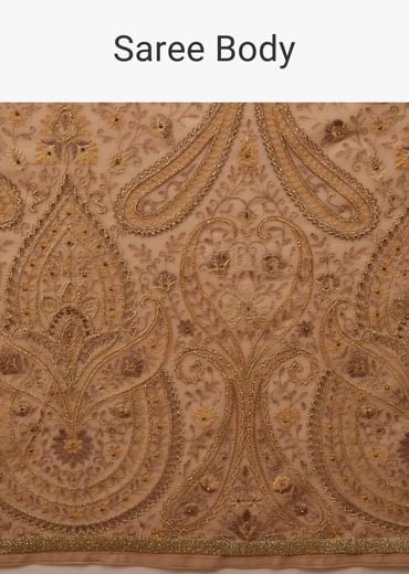 Beige Brown Saree Kashmiri Embroidered In Georgette