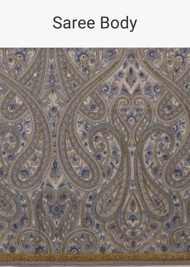 Powder Blue Festive Saree Kashmiri Embroidered In Georgette