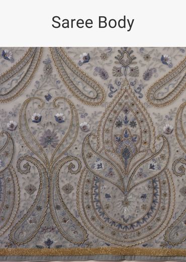 Powder Blue Saree Kashmiri Embroidered In Georgette