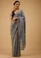 Festive Fog Grey Saree Kashmiri Floral Embroidered In Georgette