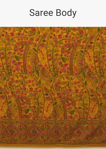 Ocher Yellow Festive Saree Kashmiri Embroidered In Georgette