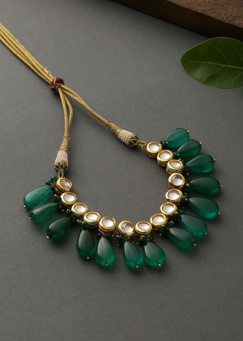 Green Gold Plated Kundan Choker Necklace