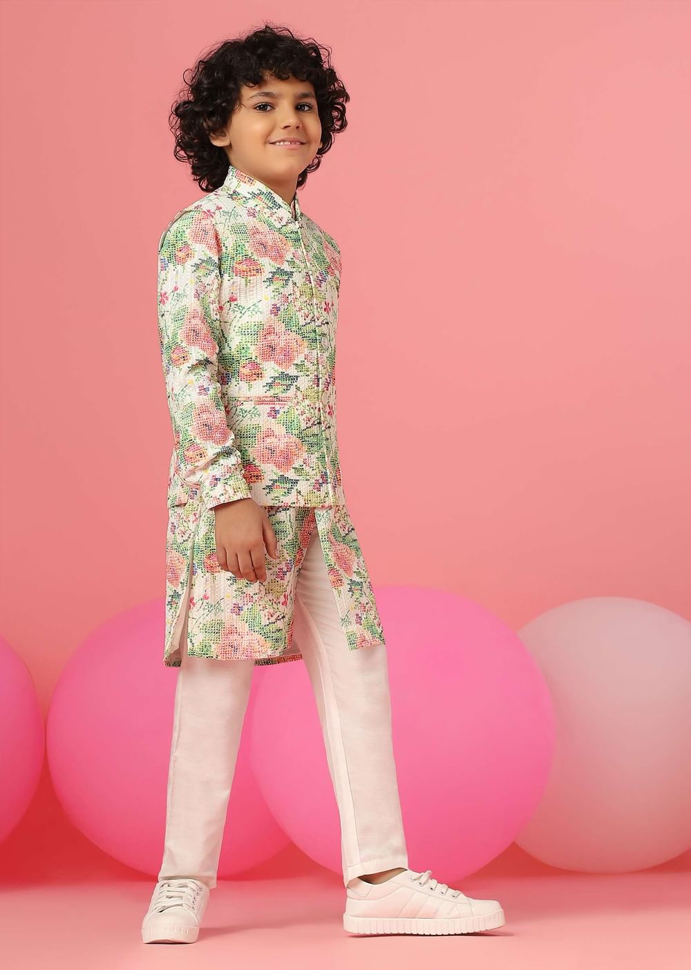 Kalki Multicolor Bandi Jacket Kurta Set In Silk With Thread Work