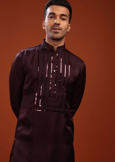 Grape Purple Wine Festive Kurta In Mini Silk With A Cocktail Look