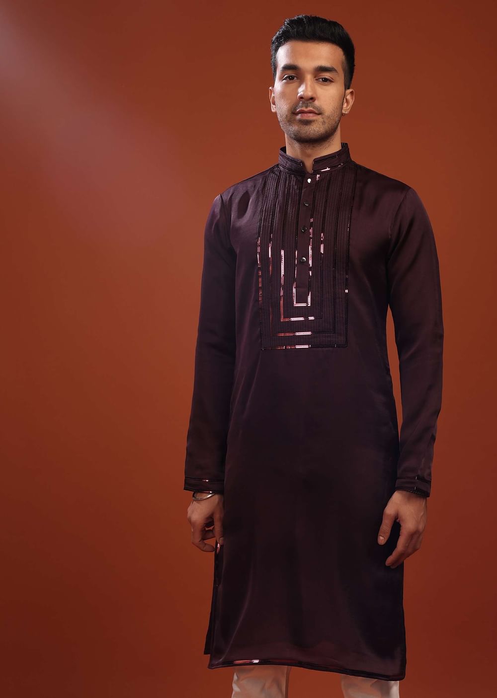 Grape Purple Wine Festive Kurta In Mini Silk With A Cocktail Look