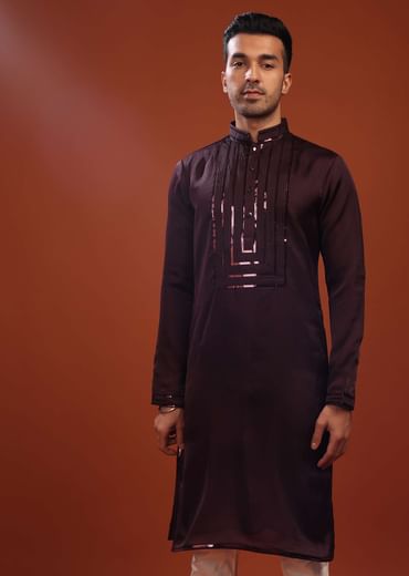 Grape Purple Wine Festive Kurta In Mini Silk With A Cocktail Look