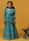 Kalki Teal Blue Lehenga And Top Set With Jacket In Cotton With Gotta Work For Girls