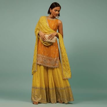 Chrome Yellow Sharara Suit With Embroidery