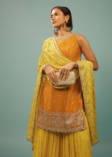 Chrome Yellow Sharara Suit With Embroidery